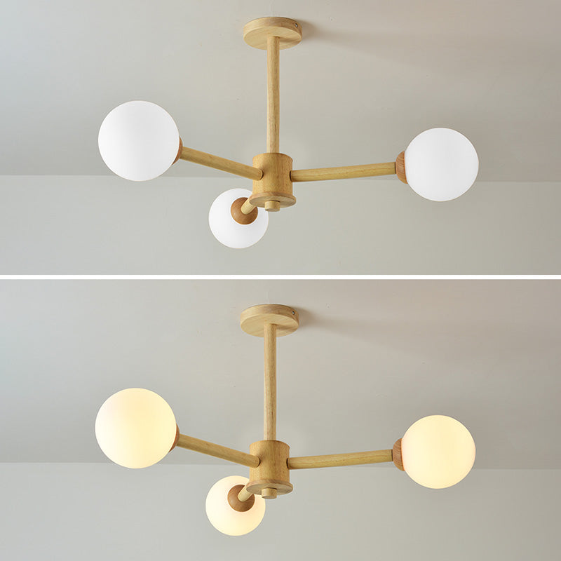 Globe Chandelier Pendant Light Modern Multi-Head Beige Bronze Chandelier Lamp with Glass Shade