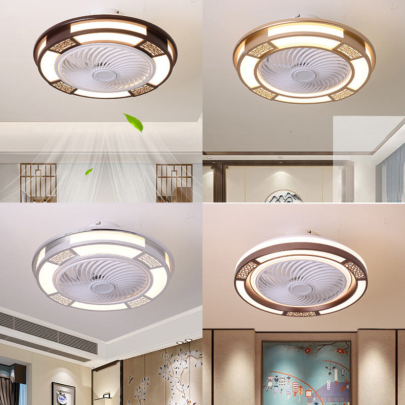 Lampada a ventola a soffitto a forma di tamburo moderna lampada a filo semifulto metallico