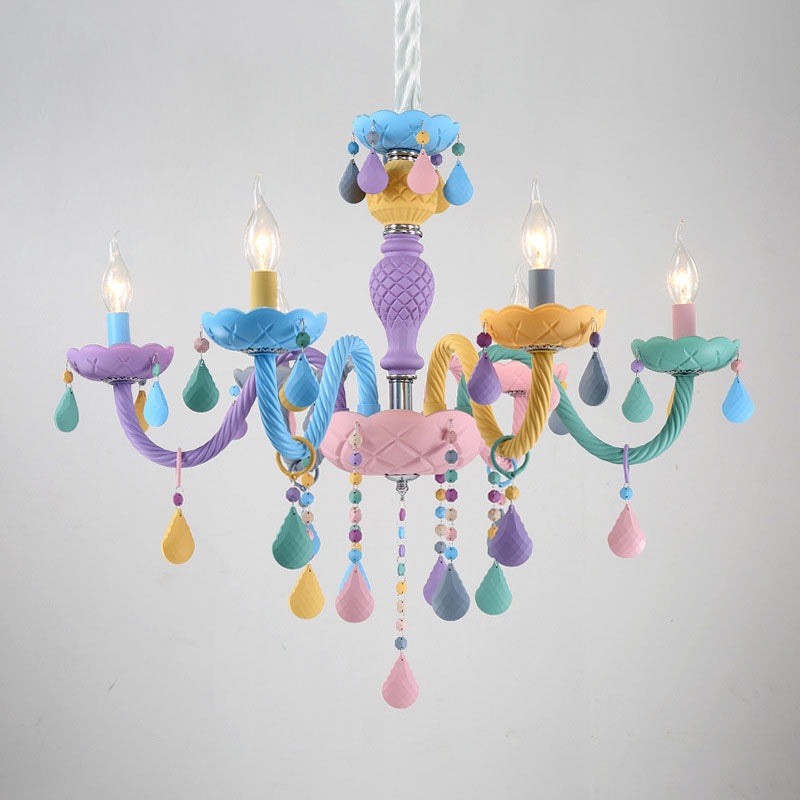 Multi Lights Colorful Hanging Ceiling Lights Modern Style Glass Curved Arms Chandelier