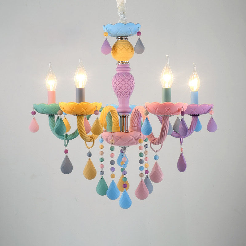 Multi Lights Colorful Hanging Ceiling Lights Modern Style Glass Curved Arms Chandelier