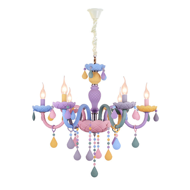 Multi Lights Colorful Hanging Ceiling Lights Modern Style Glass Curved Arms Chandelier