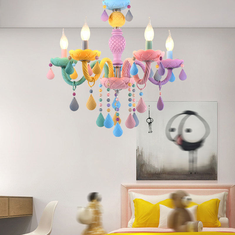 Multi Lights Colorful Hanging Ceiling Lights Modern Style Glass Curved Arms Chandelier