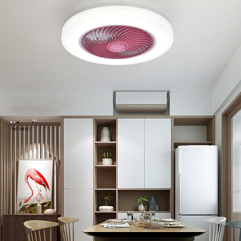 Ventilateur de plafond LED créatif moderne Light Fer Whited Iron Circular Mount avec une teinte acrylique