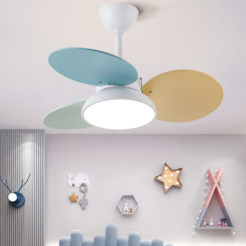 Kids Artistic LED Pendant Light Wrought Iron Fan Chandelier with Colorful Wooden Lamina