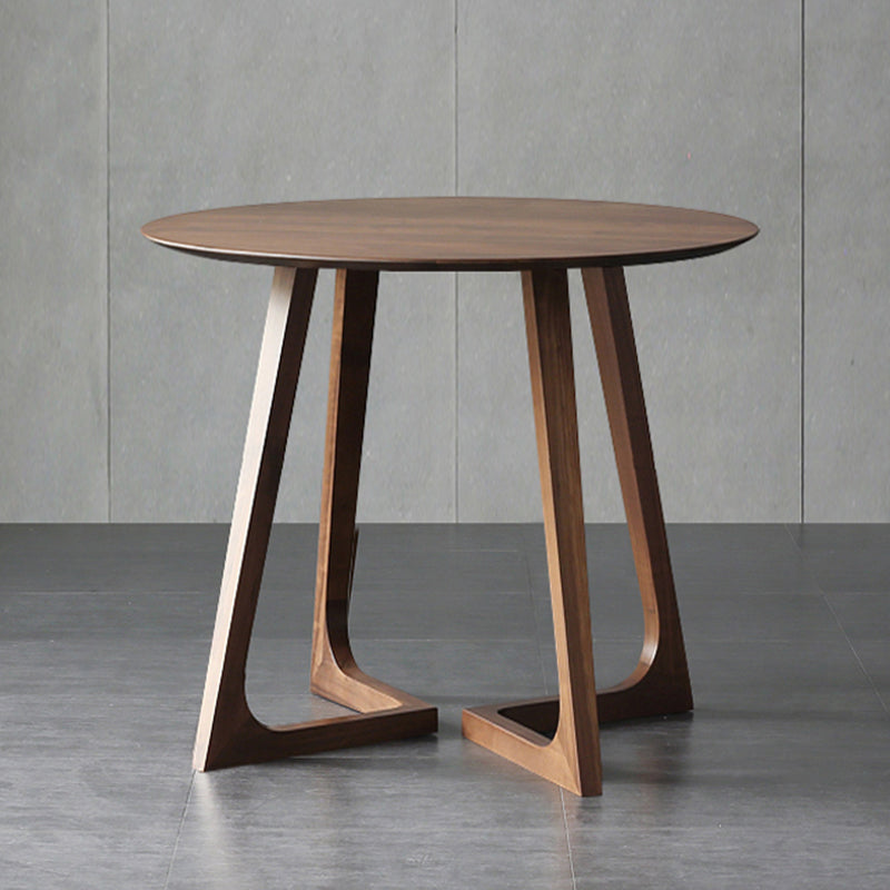 Round Wood Color Dining Table Solid Wood Table Contemporary with Double Pedestal