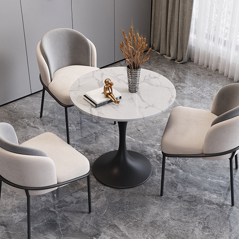 Modern White Sintered Stone Dining Table Kitchen Round Shape Dining Table with Tulip Base