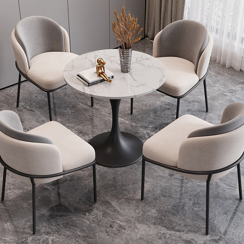 Modern White Sintered Stone Dining Table Kitchen Round Shape Dining Table with Tulip Base