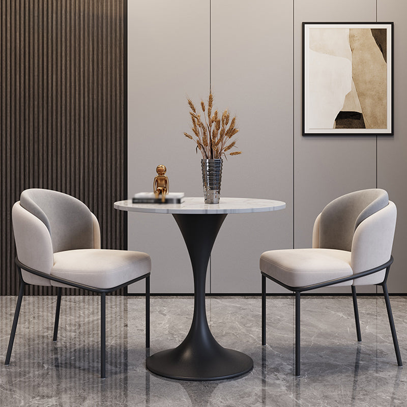 Modern White Sintered Stone Dining Table Kitchen Round Shape Dining Table with Tulip Base