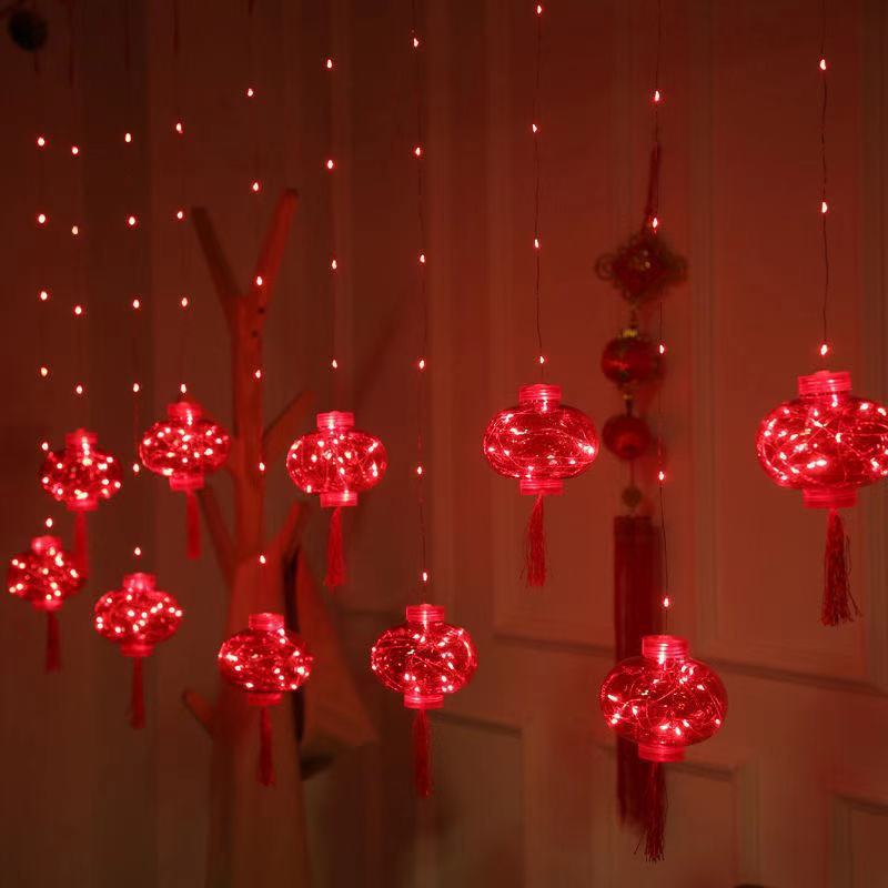 Modern Chinese Rope Light Lantern Curtain Light for Spring Festival Decorate