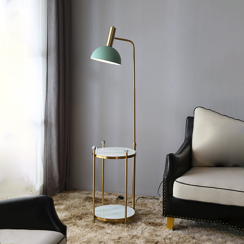 Bowl Shade Stand Up Lamp Macaron Metal 1 Bulbe Bedroom Floor Light avec plateau à 2 couches