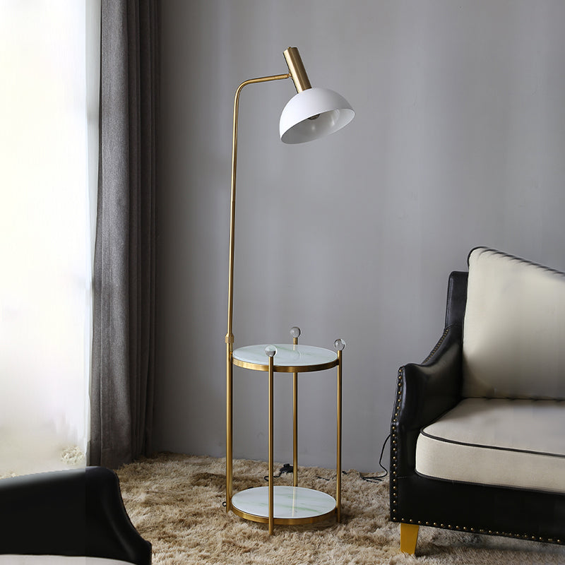 Bowl Shade Stand Up Lamp Macaron Metal 1 Bulbe Bedroom Floor Light avec plateau à 2 couches