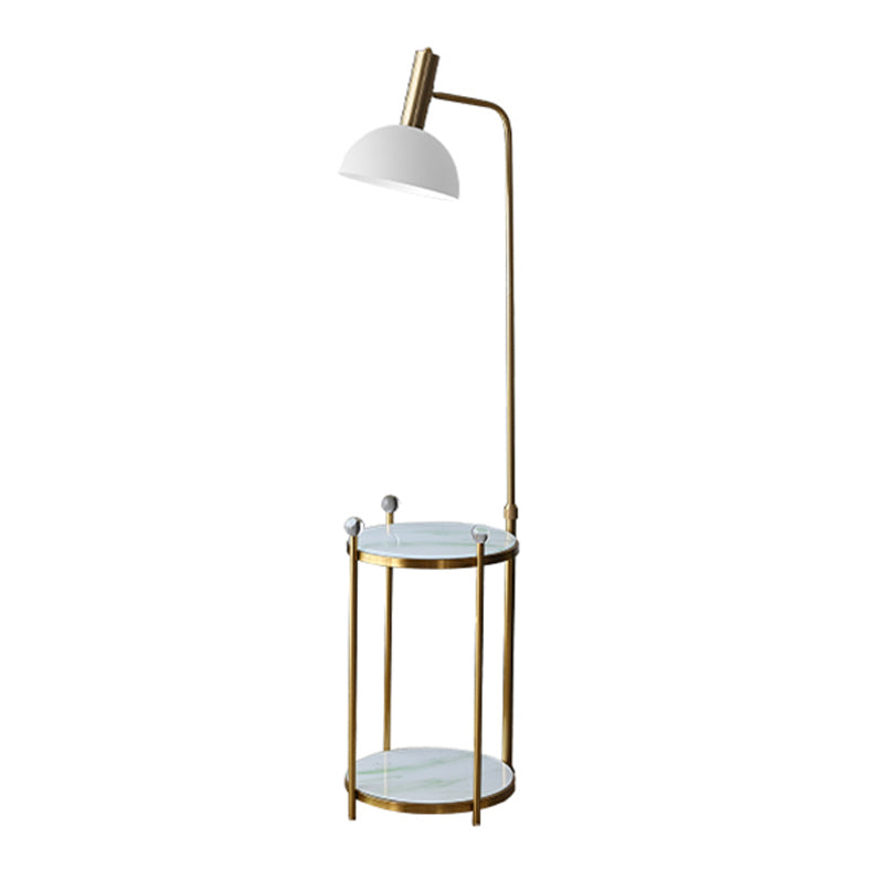 Bowl Shade Stand Up Lamp Macaron Metal 1 Bulbe Bedroom Floor Light avec plateau à 2 couches