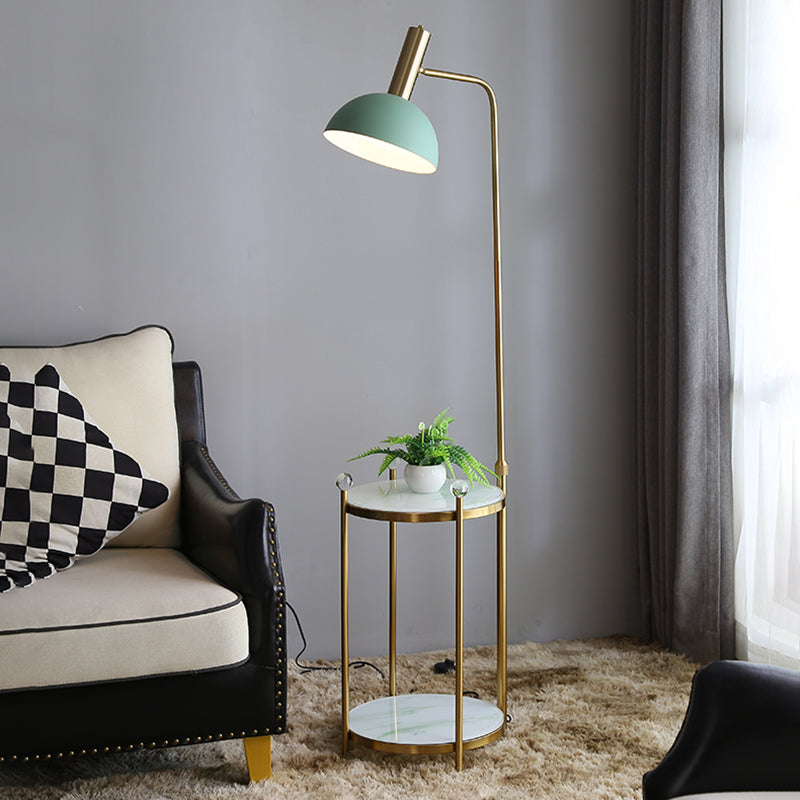 Bowl Shade Stand Up Lamp Macaron Metal 1 Bulbe Bedroom Floor Light avec plateau à 2 couches