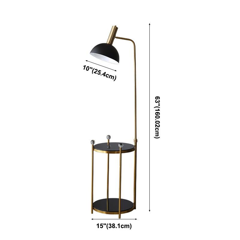 Bowl Shade Stand Up Lamp Macaron Metal 1 Bulbe Bedroom Floor Light avec plateau à 2 couches