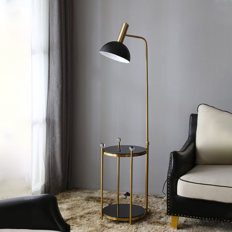 Bowl Shade Stand Up Lamp Macaron Metal 1 Bulbe Bedroom Floor Light avec plateau à 2 couches