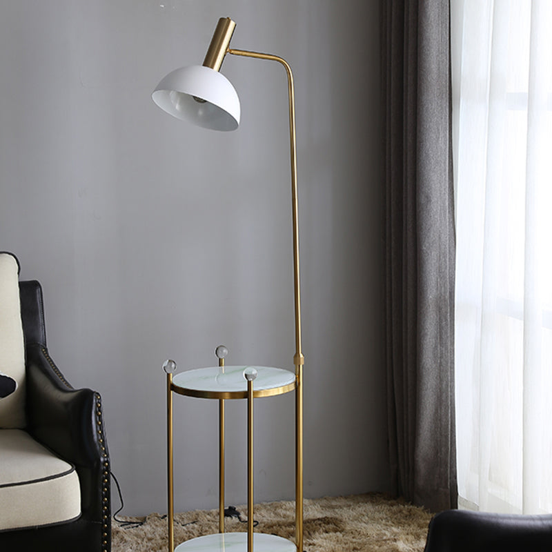 Bowl Shade Stand Up Lamp Macaron Metal 1 Bulbe Bedroom Floor Light avec plateau à 2 couches