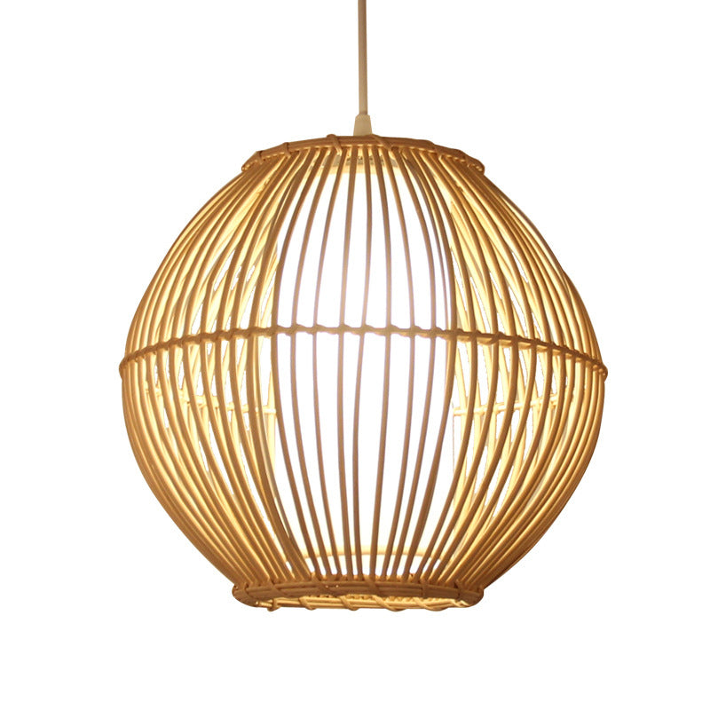 Bamboo Curved Hanging Light Japanese 1 Bulb Beige Pendant Lighting Fixture for Dining Room