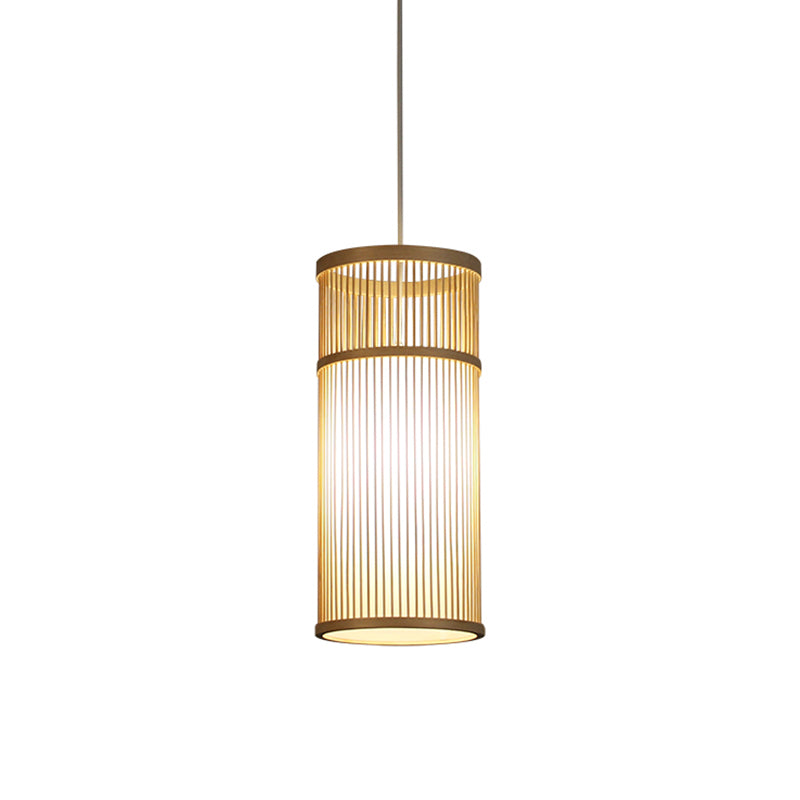 Tubular Bamboo Pendant Light Chinese 1 Head Wood Ceiling Suspension Lamp for Teahouse