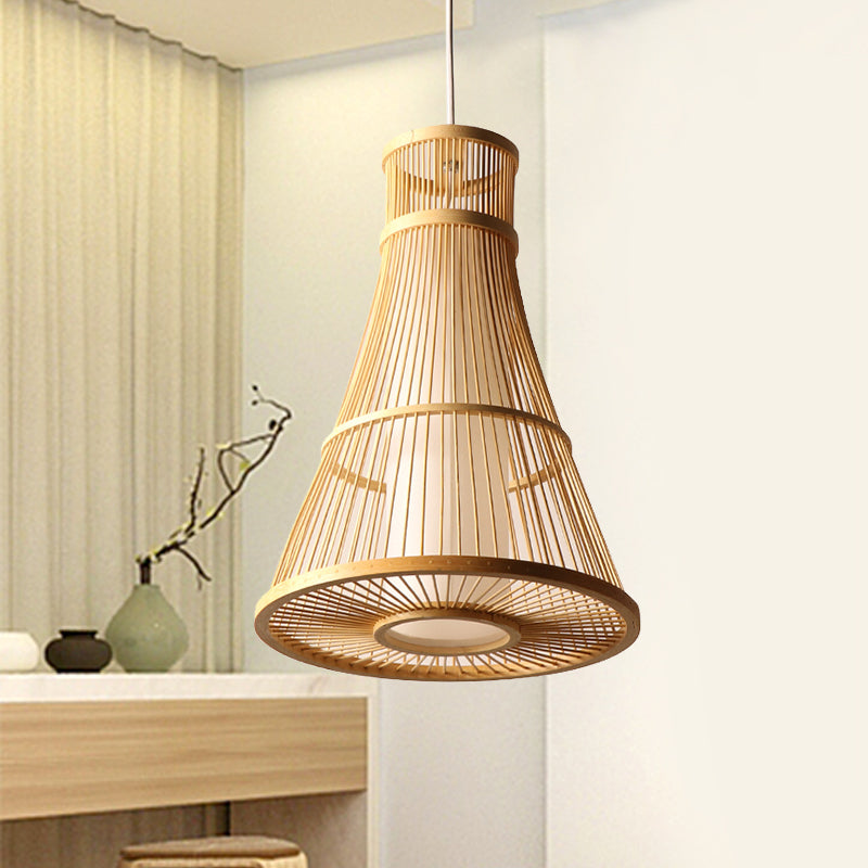 1 bulbo tromba sospesa Asia Asia Bamboo Apparecchiatura di illuminazione sospesa a beige per il ristorante