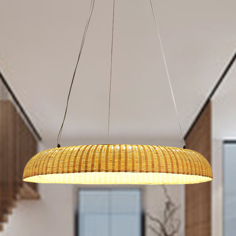 Lampada a sospensione a mano investita a mano in bambù Lampada appesa a LED in beige per sala da pranzo