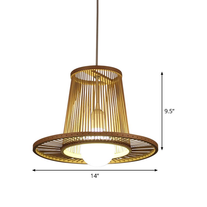 Luce a ciondolo a ciondolo largo in bambù cinese 1 lampadina sospesa in legno per camera da letto