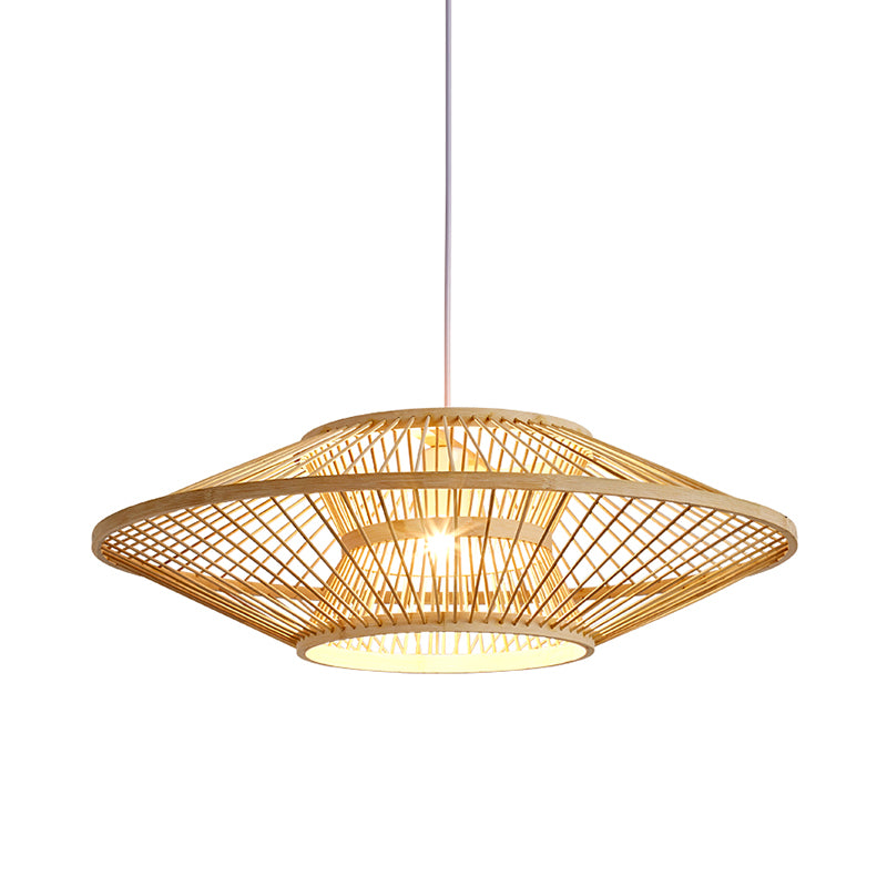 Saucer chinois Light Light Bamboo 1 Bulbe Éclairage en bois suspendu en bois pour le thé