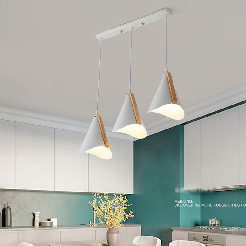 Cone Shade 3-Lights Modern Simple LED Style Hanging Ceiling Lights in White