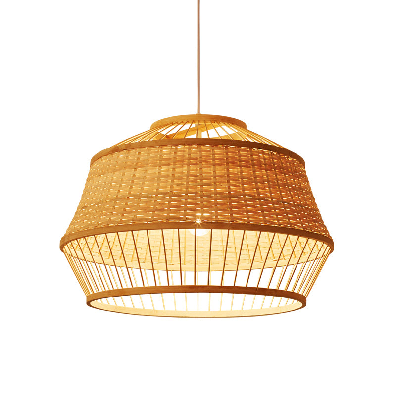 1 Head Handcrafted Pendant Lighting Japanese Bamboo Ceiling Suspension Lamp in Beige