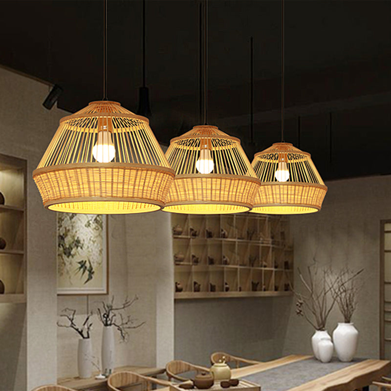 1 Apparecchio di illuminazione sospeso a sospensione Asia Beige 1 House Tea House con tonalità di bambù di cesto