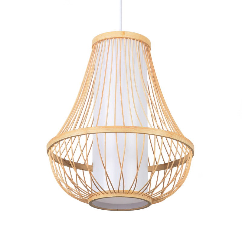 Luce a soffitto di lacrima Bamboo giapponese 1 Bulb Lulb Lughe a sospensione Apparecchiatura con tonalità di pergamena bianca tubolare