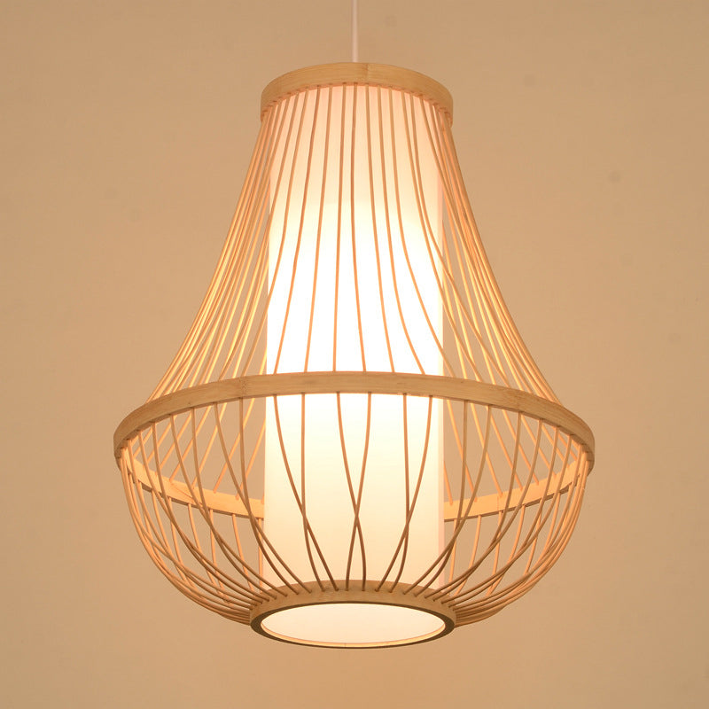 Luce a soffitto di lacrima Bamboo giapponese 1 Bulb Lulb Lughe a sospensione Apparecchiatura con tonalità di pergamena bianca tubolare