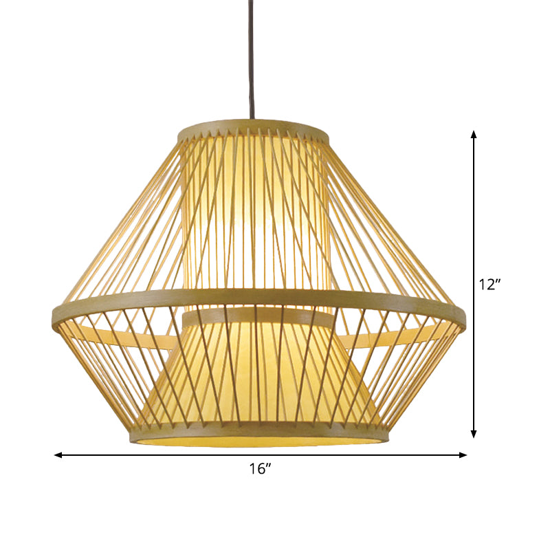 Luce appesa conica cinese Bamboo 1 testa BEIGE BEIGE Apparecchiatura per la sala da pranzo