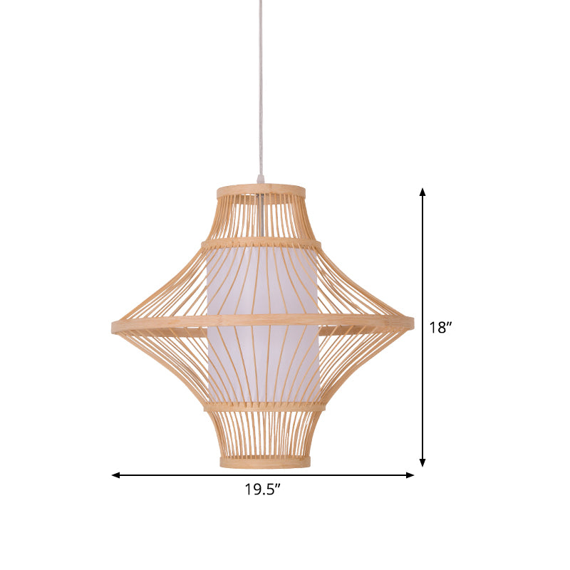 Luz de techo de bambú de platillo volador Asia 1 cabezal de madera de madera accesorio de iluminación suspendida con cilindro de pergamino blanco