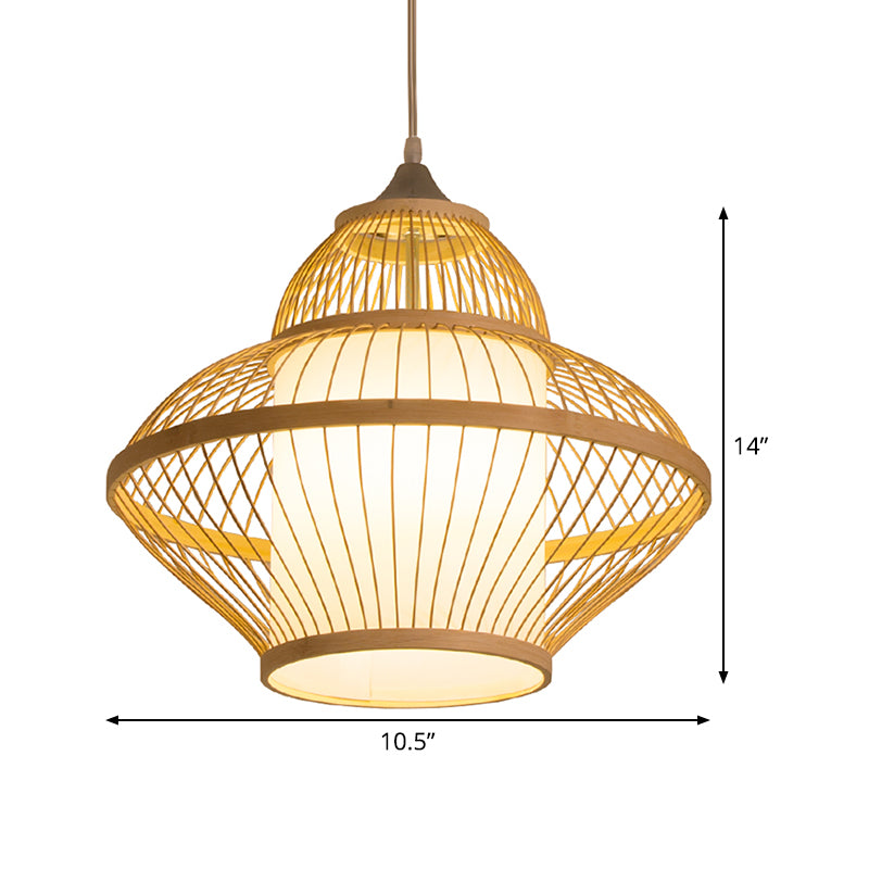 Kurviger Anhänger Licht japanischer Bambus 14 "/17" breit 1 Glühbirnenholzdecke Hängende Licht