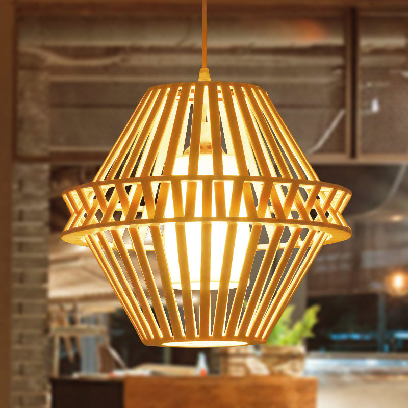 Conical Hanging Lamp Japanese Bamboo 1 Head 14"/18" Wide Beige Ceiling Pendant Light