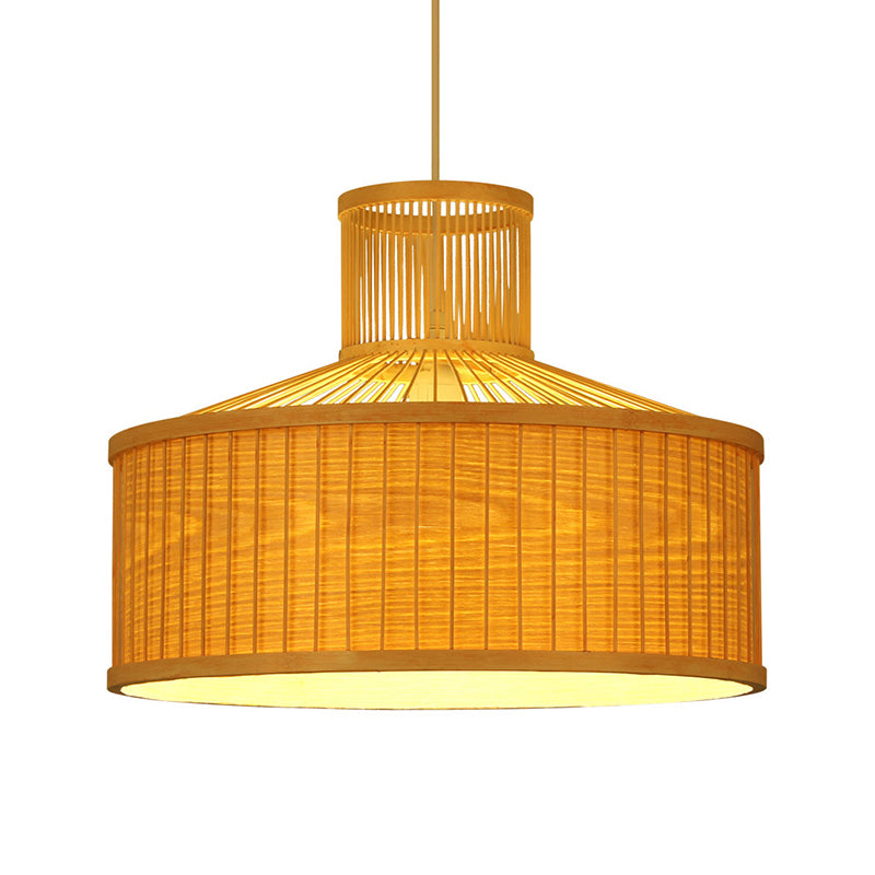 Urn Pendant Lighting Chinese Bamboo 1 Head Beige Ceiling Suspension Lamp, 18"/23.5" Wide