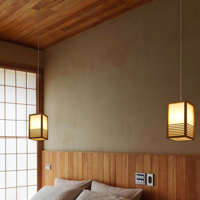 1 tête pendante rectangulaire éclairage de plafond en bois japonais lumière suspendue en beige