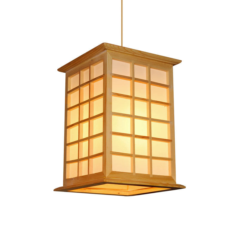 Asian 1 Head Pendant Light Beige House Suspended Lighting Fixture with Wood Shade