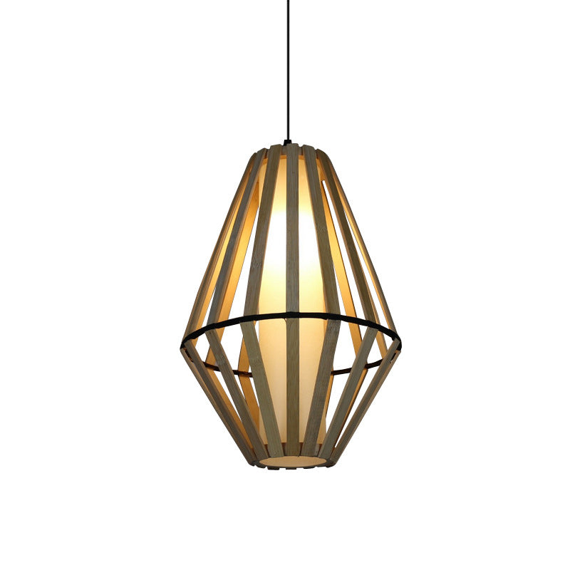 Cone Hanging Lamp Asia Wood 1 Head Brown Ceiling Pendant Light with Inner Tube White Parchment Shade