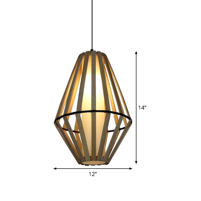 Cone Hanging Lamp Asia Wood 1 Head Brown Ceiling Pendant Light with Inner Tube White Parchment Shade