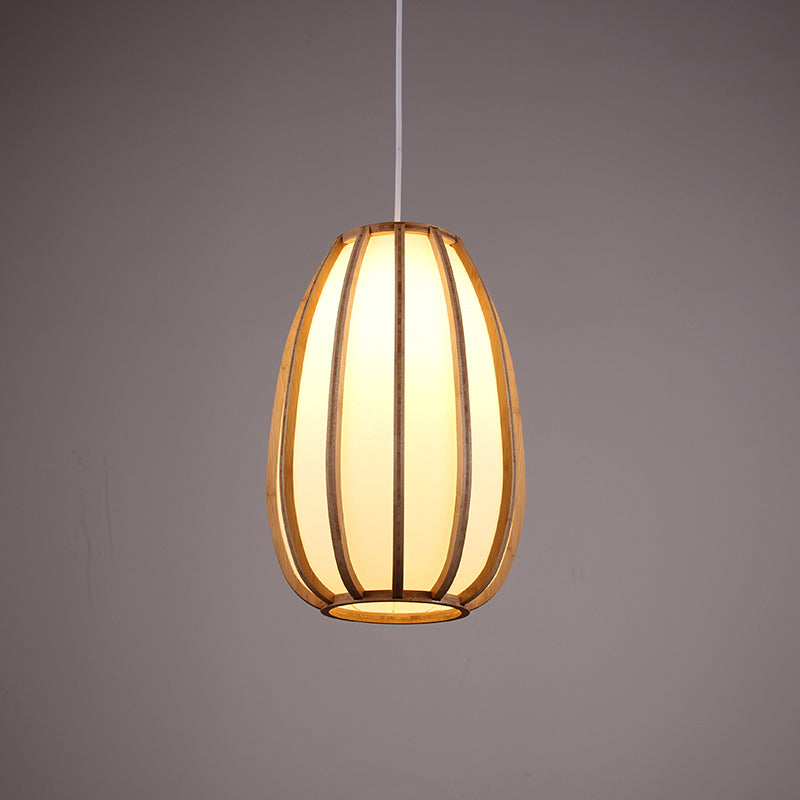 BEIGE Teachrop Hanging Light Asian 1 Bulb Wood Imposto a sospensione per la sala da pranzo