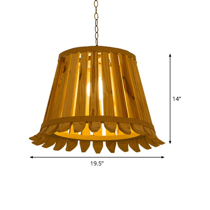 1 Tromba di lampadina appesa alla luce giapponese Apparecchiatura di illuminazione a sospensione in legno in beige per camera da letto