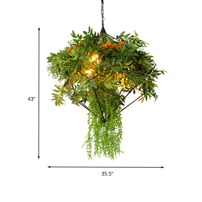 Lámpara de lámpara de lámpara de planta industrial 3 bulbos iluminación de suspensión LED de metal en verde