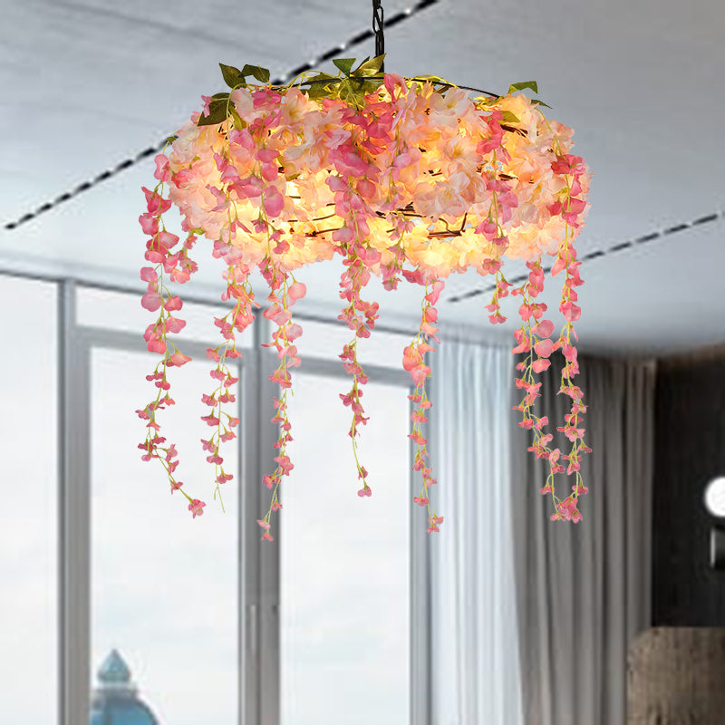 Roze 5 lichten kroonluchter verlichting vintage metalen bloemenhangende hanglamp voor restaurant