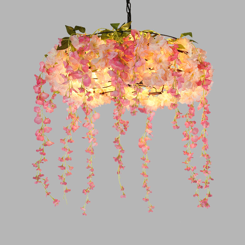 Roze 5 lichten kroonluchter verlichting vintage metalen bloemenhangende hanglamp voor restaurant