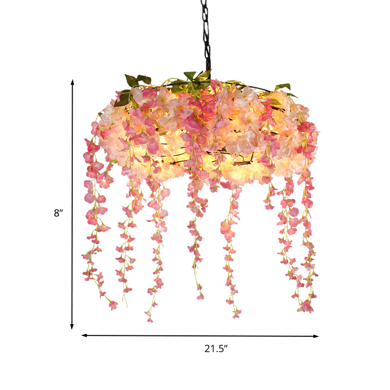 Roze 5 lichten kroonluchter verlichting vintage metalen bloemenhangende hanglamp voor restaurant