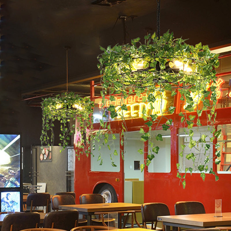 Lámpara de lámpara de lámpara de planta negra de metal redondea 5 bombillas antiguas luz de techo colgante para restaurante