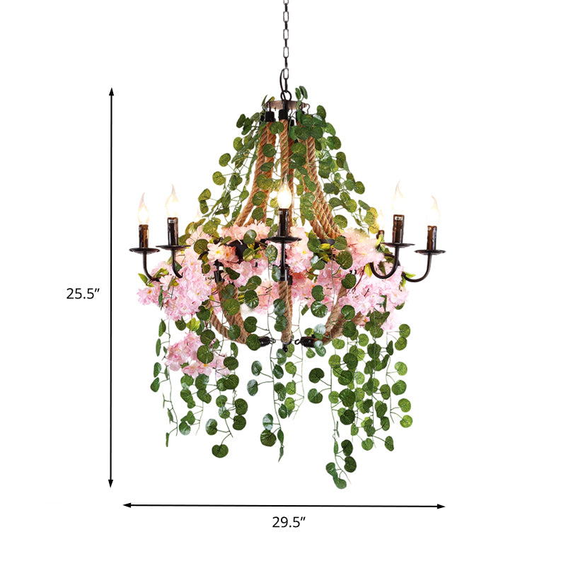 Luz de candelabro de velas Luz Vintage Metal 8 cabezas Pink Flower Pendse Fixture