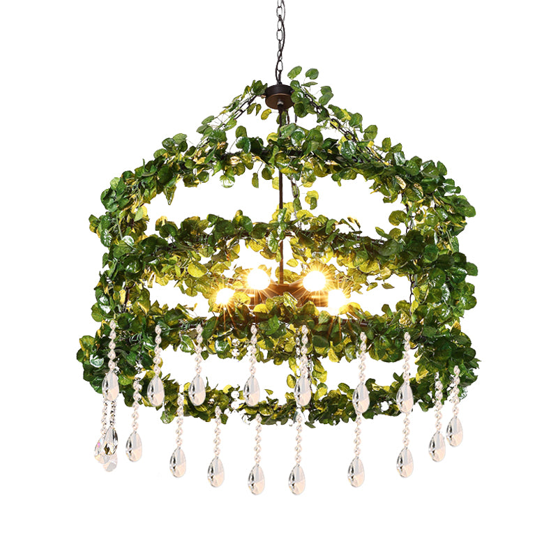 Green 6 Heads Chandelier Lamp Industrial Metal Ring Plant Hanging Light Fixture for Restaurant, 23.5"/31.5"/39" W