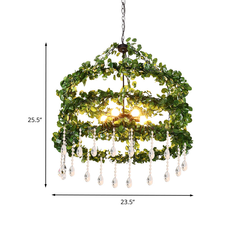 Green 6 Heads Chandelier Lamp Industrial Metal Ring Plant Hanging Light Fixture for Restaurant, 23.5"/31.5"/39" W